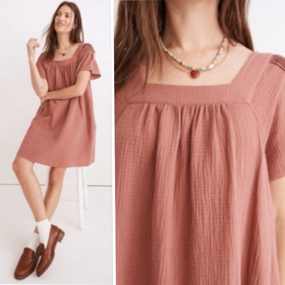 Madewell Lightspun Butterfly Square-Neck Mini Dress In Vintage Quartz Size L - Picture 2 of 10